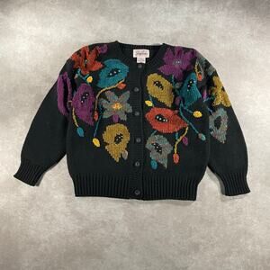 Vintage 00’s Jaclyn Smith Floral Button Knit Sweater Small